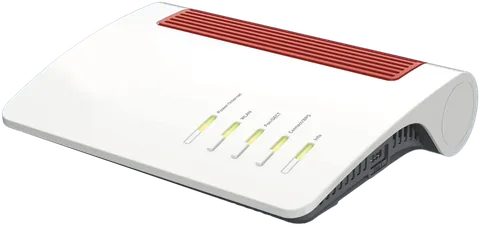 Weißer WLAN-Router mit roter Oberseite, freigestellt