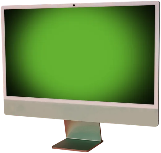 Freigestellter iMac von vorn mit grünem Bildschirm